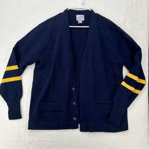 Vintage Navy Blue & Gold Varsity Cardigan Plus Size